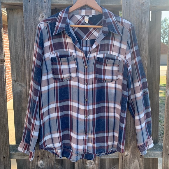 KUT From the Kloth Silky Soft Lyocell Plaid Print Button Down Women Large - Picture 1 of 7